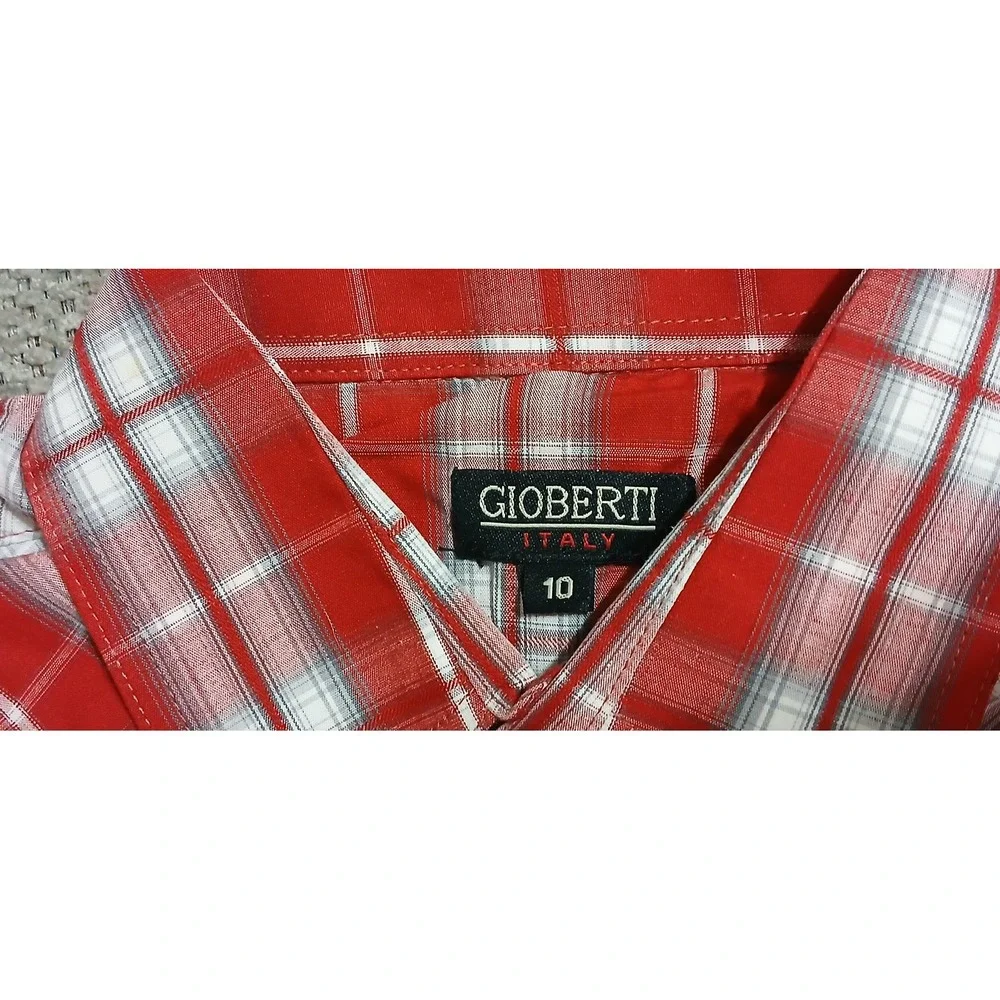 Gioberti Western Plaid Shirt Kids‎ Boys Red White Long Sleeve Snap Button Up NWT